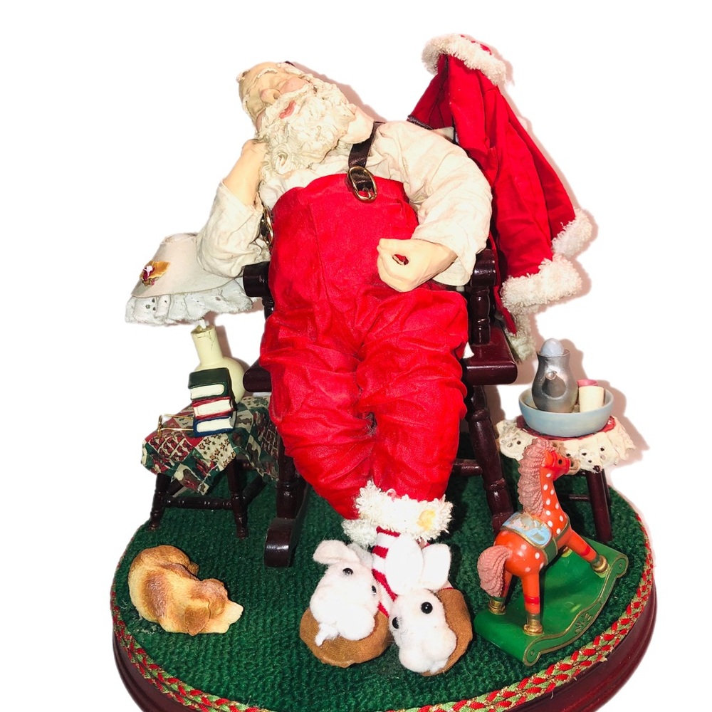 Grandeur Noel Collectors Ed. Fabric Mache Santa Sleeping, Wood Base, Multicolor